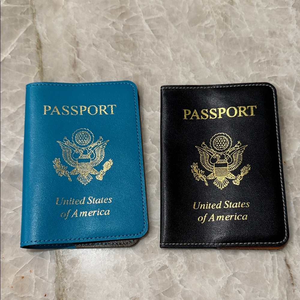 Blue and Black Passport Covers with Gold Embossing NWOT